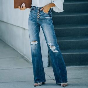 High Rise Distressed 90’s Flare Denim